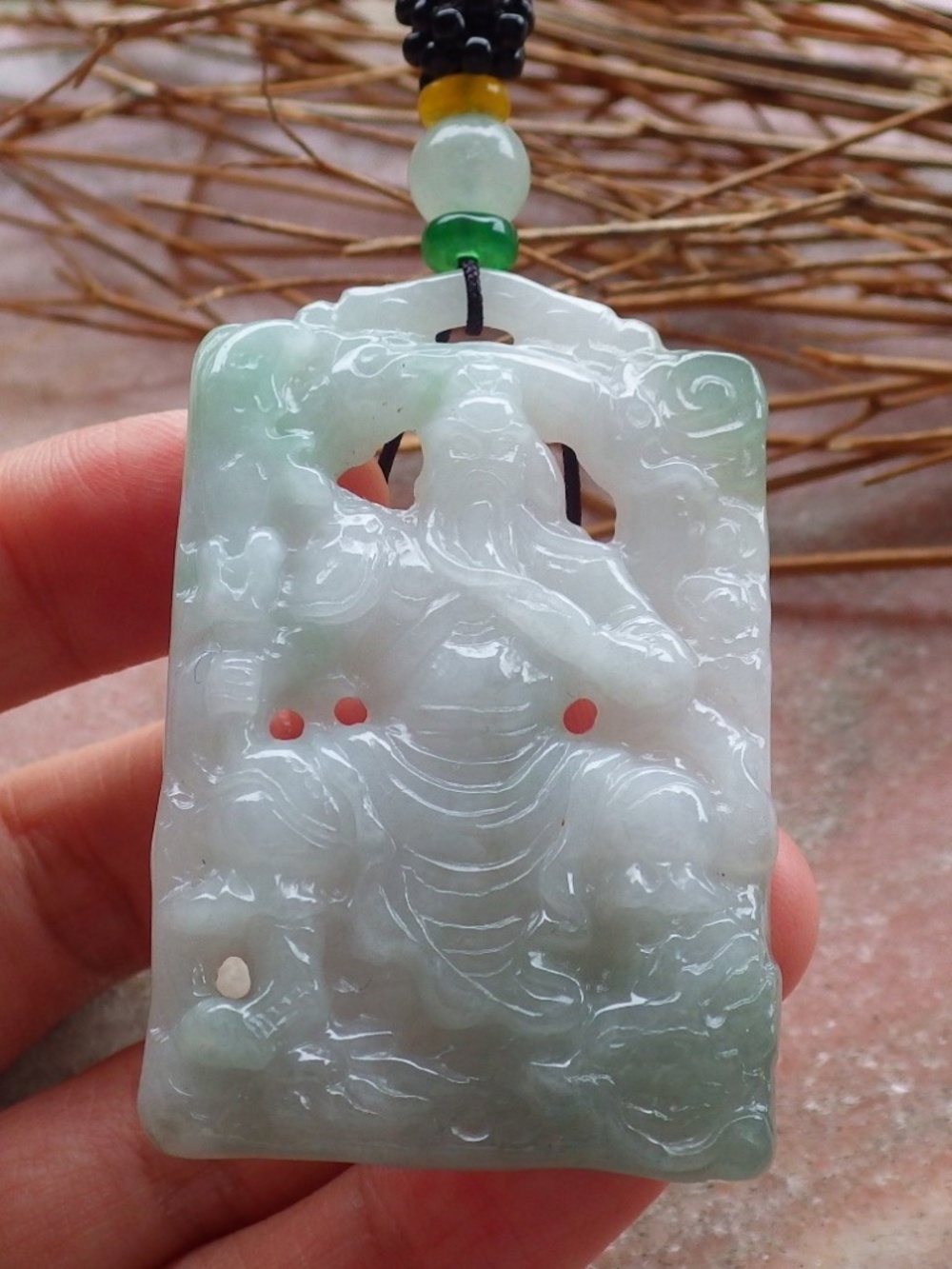 Certified Natural Burma A Jade jadeite Guan Gong God Dragon Pendant Necklace